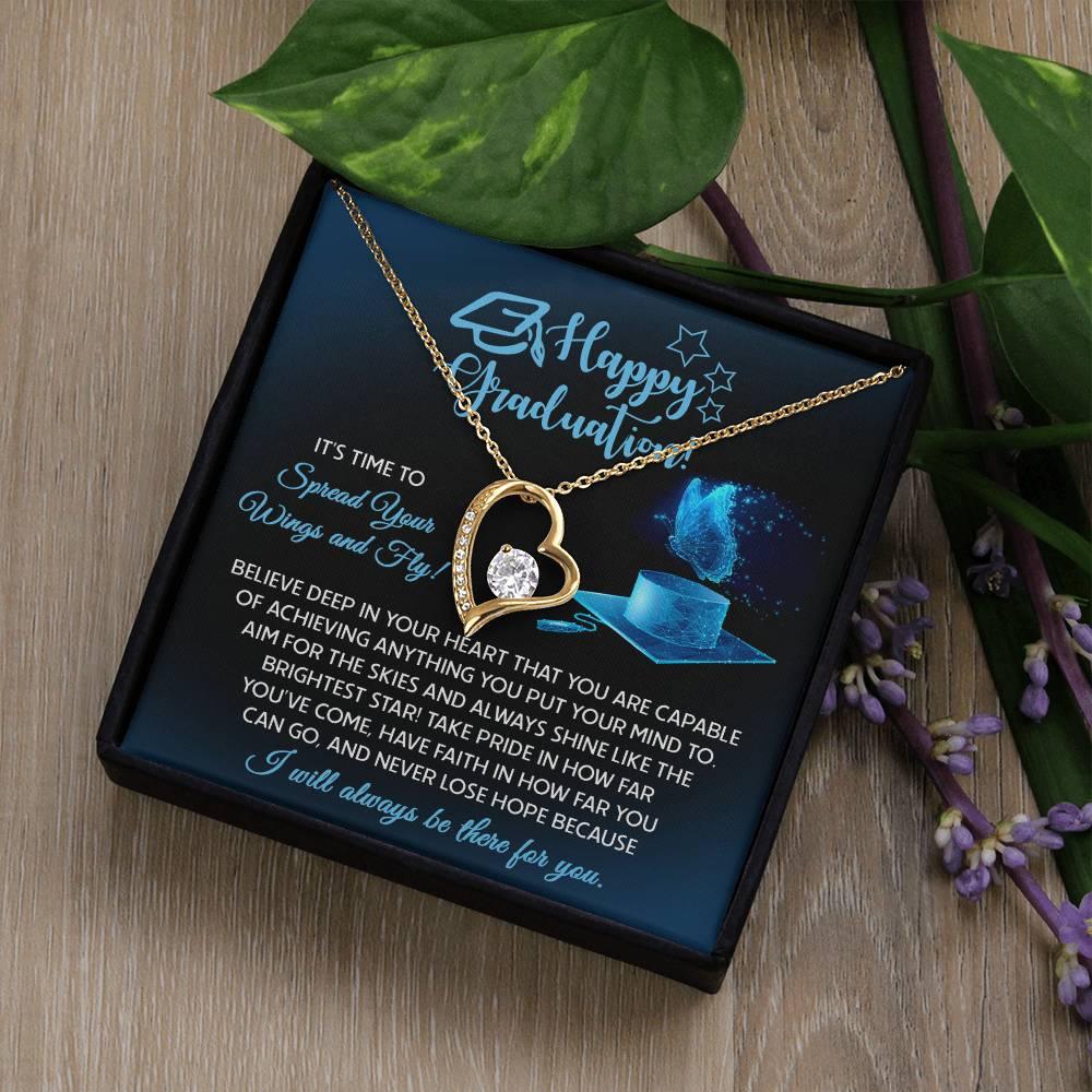 Graduation Gift for Her Spread Your Wings and Fly Forever Love Heart Pendant Necklace with Gift Box - Mallard Moon Gift Shop