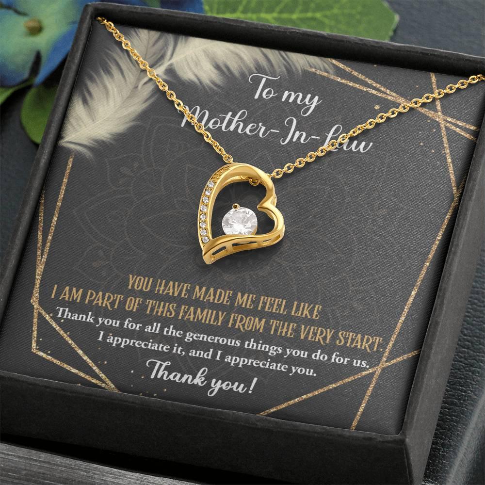 To Mother-In-Law I Appreciate All The Things You Do For Us Forever Love Heart Pendant Necklace - Mallard Moon Gift Shop