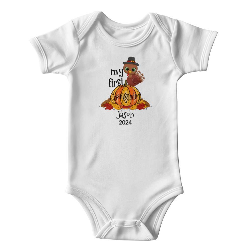 Baby's First Thanksgiving Personalized Bodysuit - Boy or Girl Turkey - Mallard Moon Gift Shop