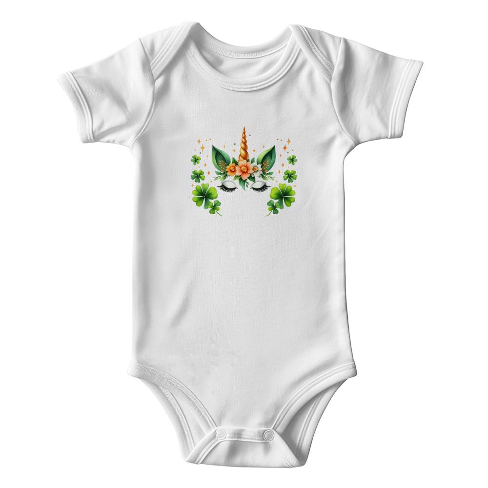 Lucky Unicorn St. Patrick’s Day Baby Bodysuit – Cute Shamrock & Floral Onesie – Soft Cotton Infant Romper – Irish Holiday Outfit & Baby Shower Gift - Mallard Moon Gift Shop