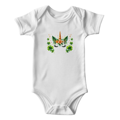 Lucky Unicorn St. Patrick’s Day Baby Bodysuit – Cute Shamrock & Floral Onesie – Soft Cotton Infant Romper – Irish Holiday Outfit & Baby Shower Gift - Mallard Moon Gift Shop