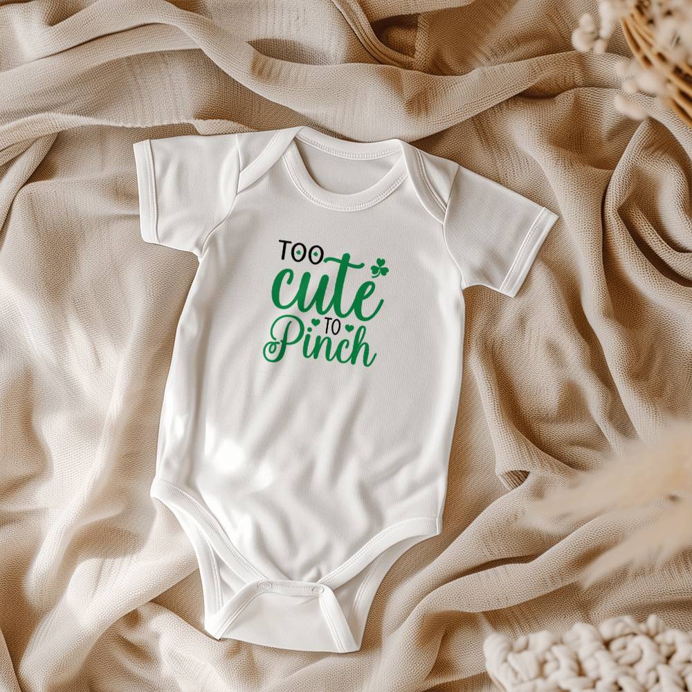 Too Cute to Pinch St. Patrick’s Day Baby Bodysuit – Funny Shamrock Onesie – Soft Cotton Infant Romper – Irish Holiday Outfit & Baby Gift - Mallard Moon Gift Shop