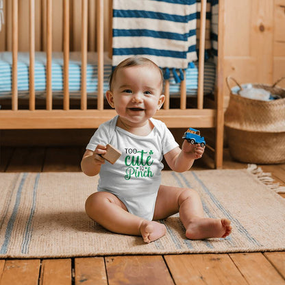 Too Cute to Pinch St. Patrick’s Day Baby Bodysuit – Funny Shamrock Onesie – Soft Cotton Infant Romper – Irish Holiday Outfit & Baby Gift - Mallard Moon Gift Shop
