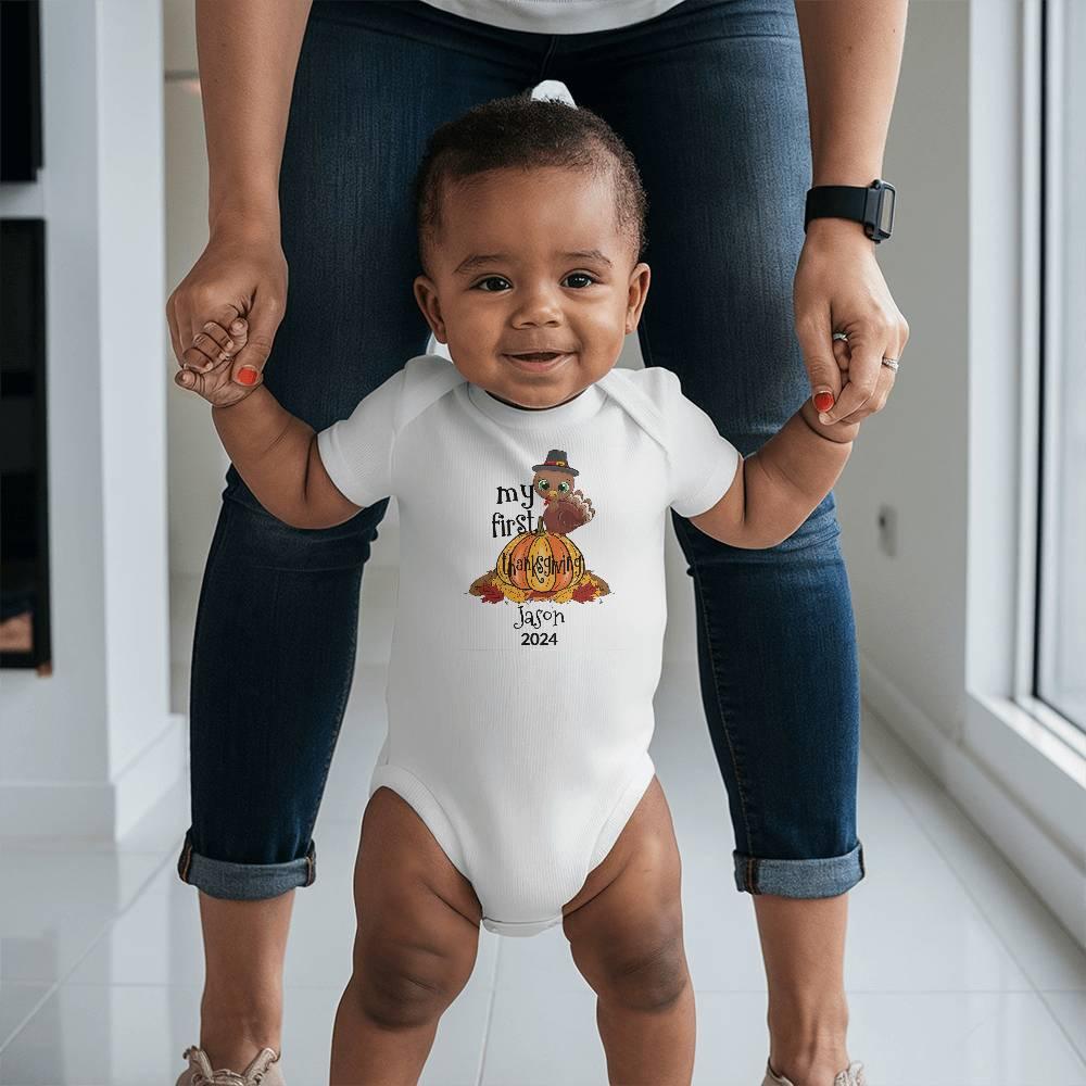 Baby's First Thanksgiving Personalized Bodysuit - Boy or Girl Turkey - Mallard Moon Gift Shop