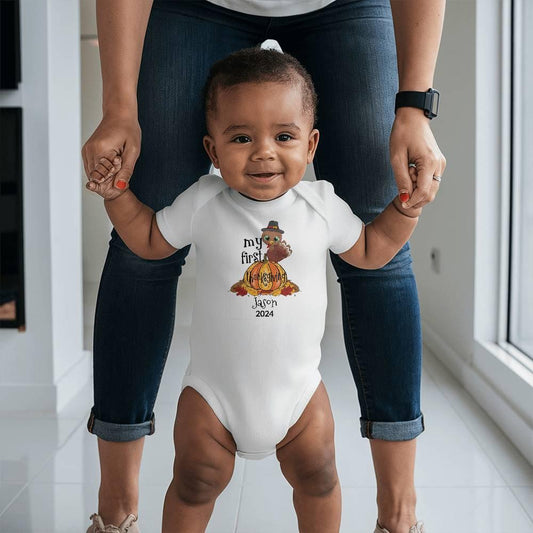 Baby's First Thanksgiving Personalized Bodysuit - Boy or Girl Turkey - Mallard Moon Gift Shop