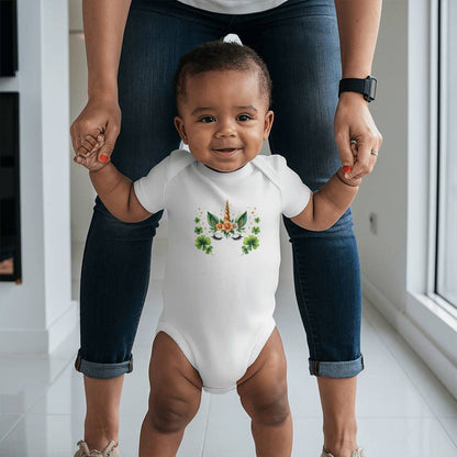 Lucky Unicorn St. Patrick’s Day Baby Bodysuit – Cute Shamrock & Floral Onesie – Soft Cotton Infant Romper – Irish Holiday Outfit & Baby Shower Gift - Mallard Moon Gift Shop