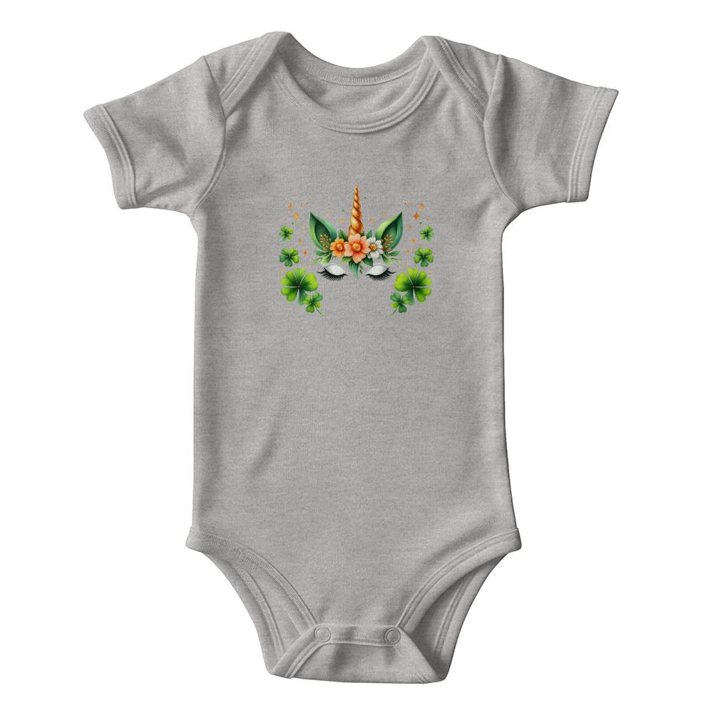 Lucky Unicorn St. Patrick’s Day Baby Bodysuit – Cute Shamrock & Floral Onesie – Soft Cotton Infant Romper – Irish Holiday Outfit & Baby Shower Gift - Mallard Moon Gift Shop