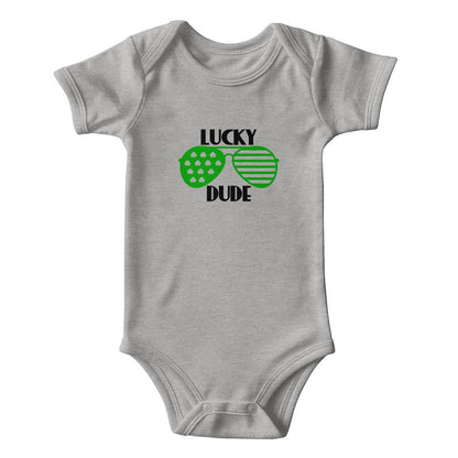 Lucky Dude St. Patrick’s Day Baby Bodysuit – Cool Shamrock Sunglasses Onesie – Soft Cotton Infant Romper – Funny Irish Holiday Outfit & Baby Gift - Mallard Moon Gift Shop
