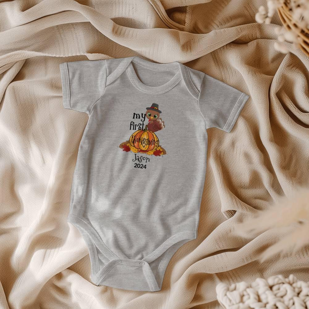 Baby's First Thanksgiving Personalized Bodysuit - Boy or Girl Turkey - Mallard Moon Gift Shop