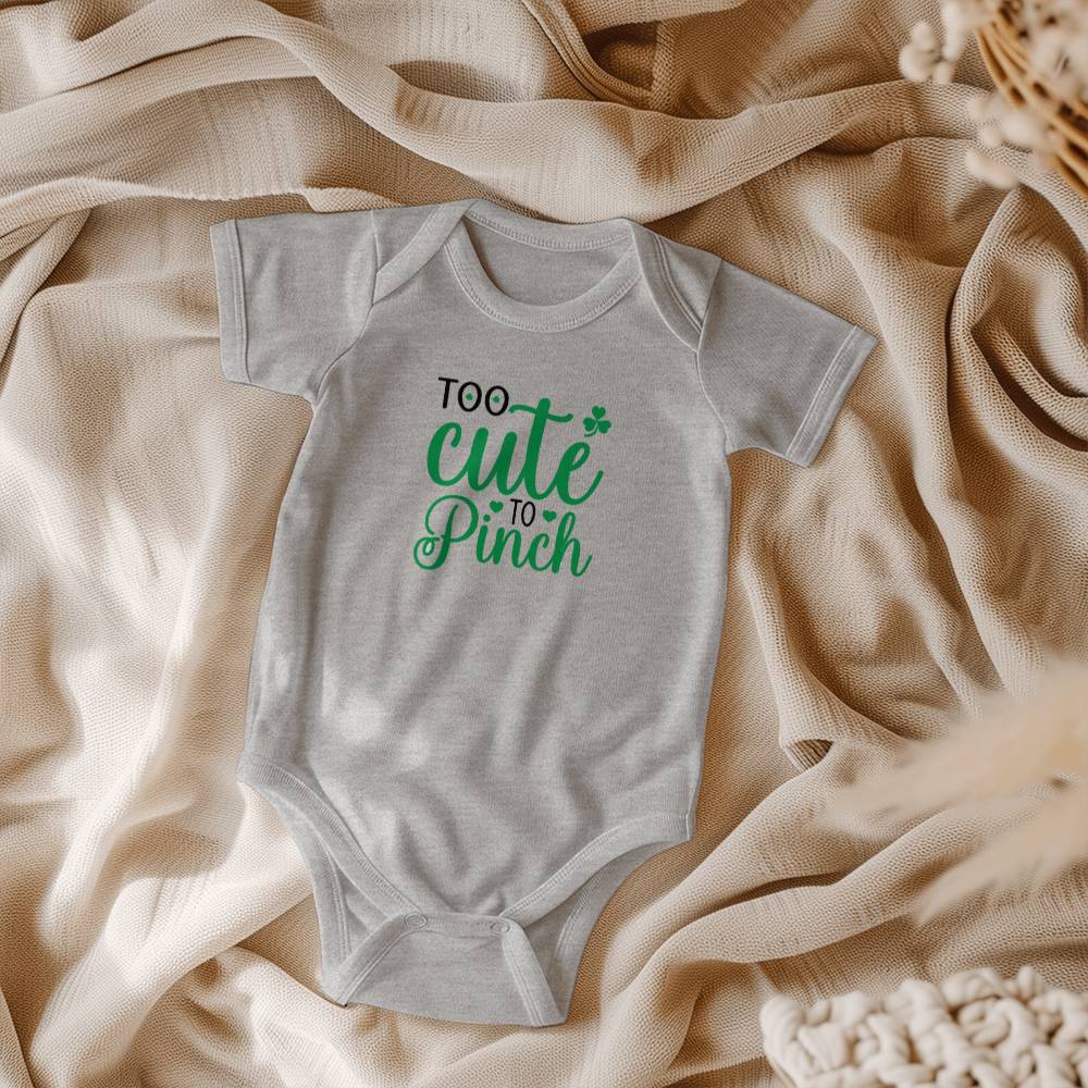 Too Cute to Pinch St. Patrick’s Day Baby Bodysuit – Funny Shamrock Onesie – Soft Cotton Infant Romper – Irish Holiday Outfit & Baby Gift - Mallard Moon Gift Shop
