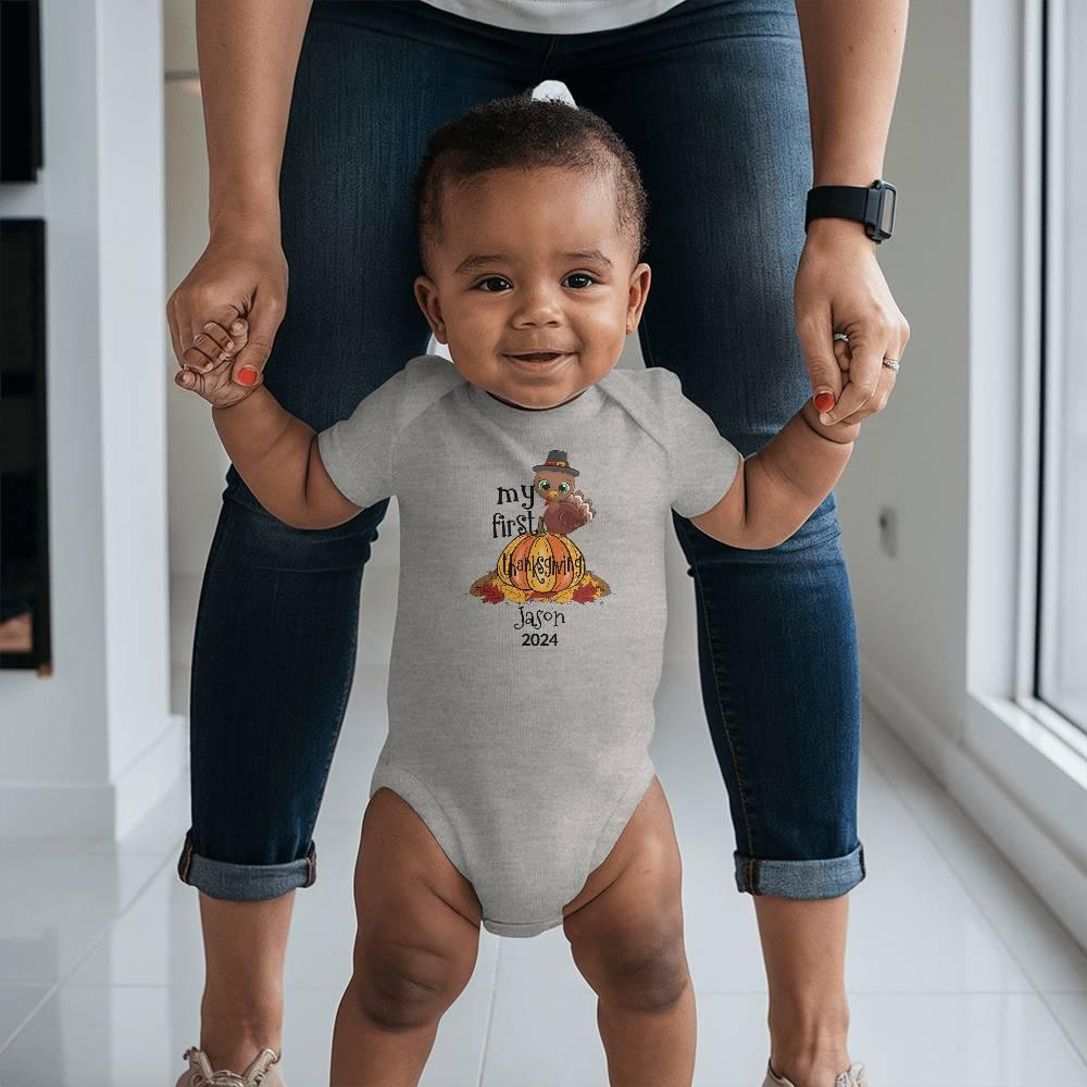 Baby's First Thanksgiving Personalized Bodysuit - Boy or Girl Turkey - Mallard Moon Gift Shop