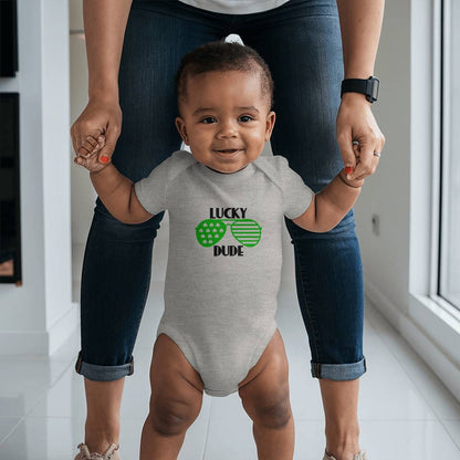 Lucky Dude St. Patrick’s Day Baby Bodysuit – Cool Shamrock Sunglasses Onesie – Soft Cotton Infant Romper – Funny Irish Holiday Outfit & Baby Gift - Mallard Moon Gift Shop