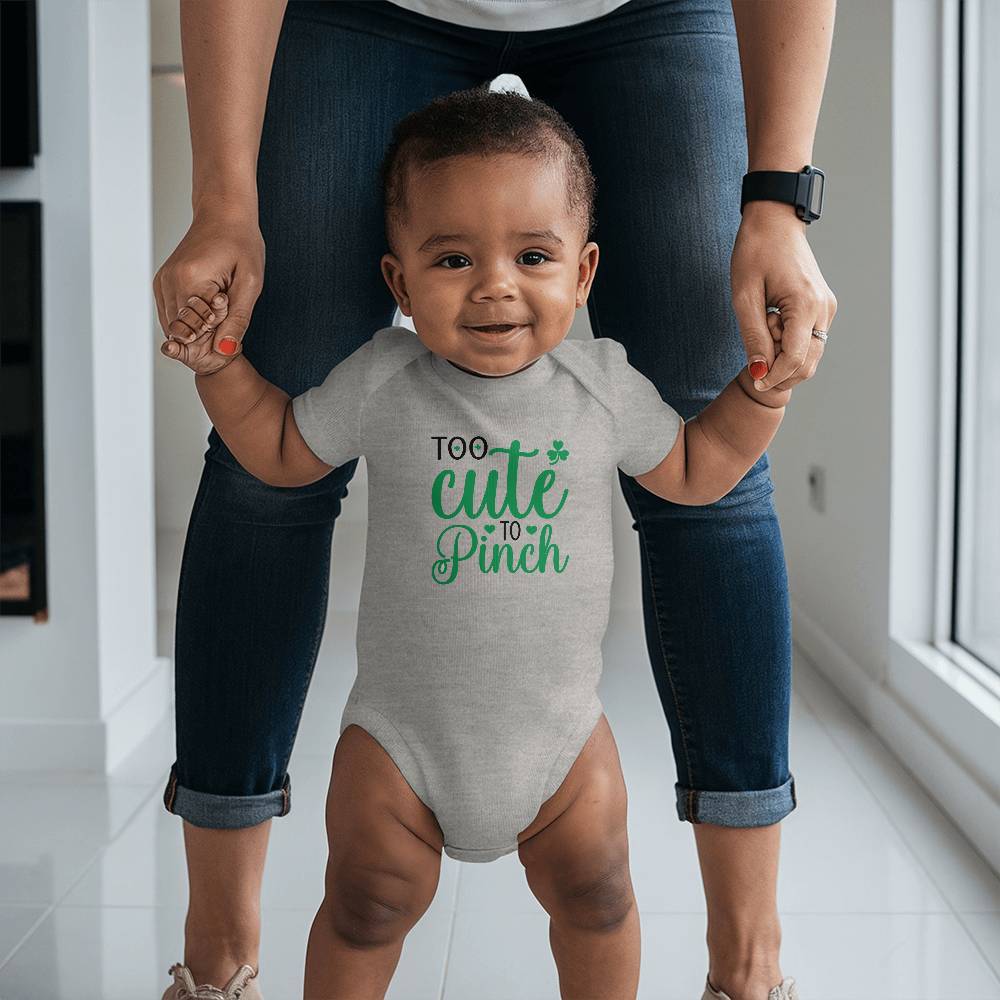 Too Cute to Pinch St. Patrick’s Day Baby Bodysuit – Funny Shamrock Onesie – Soft Cotton Infant Romper – Irish Holiday Outfit & Baby Gift - Mallard Moon Gift Shop