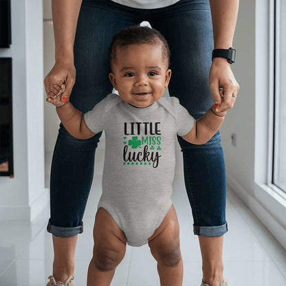 Little Miss Lucky St. Patrick’s Day Baby Girl Bodysuit – Cute Shamrock Onesie – Soft Cotton Infant Romper – Irish Holiday Outfit & Baby Shower Gift - Mallard Moon Gift Shop