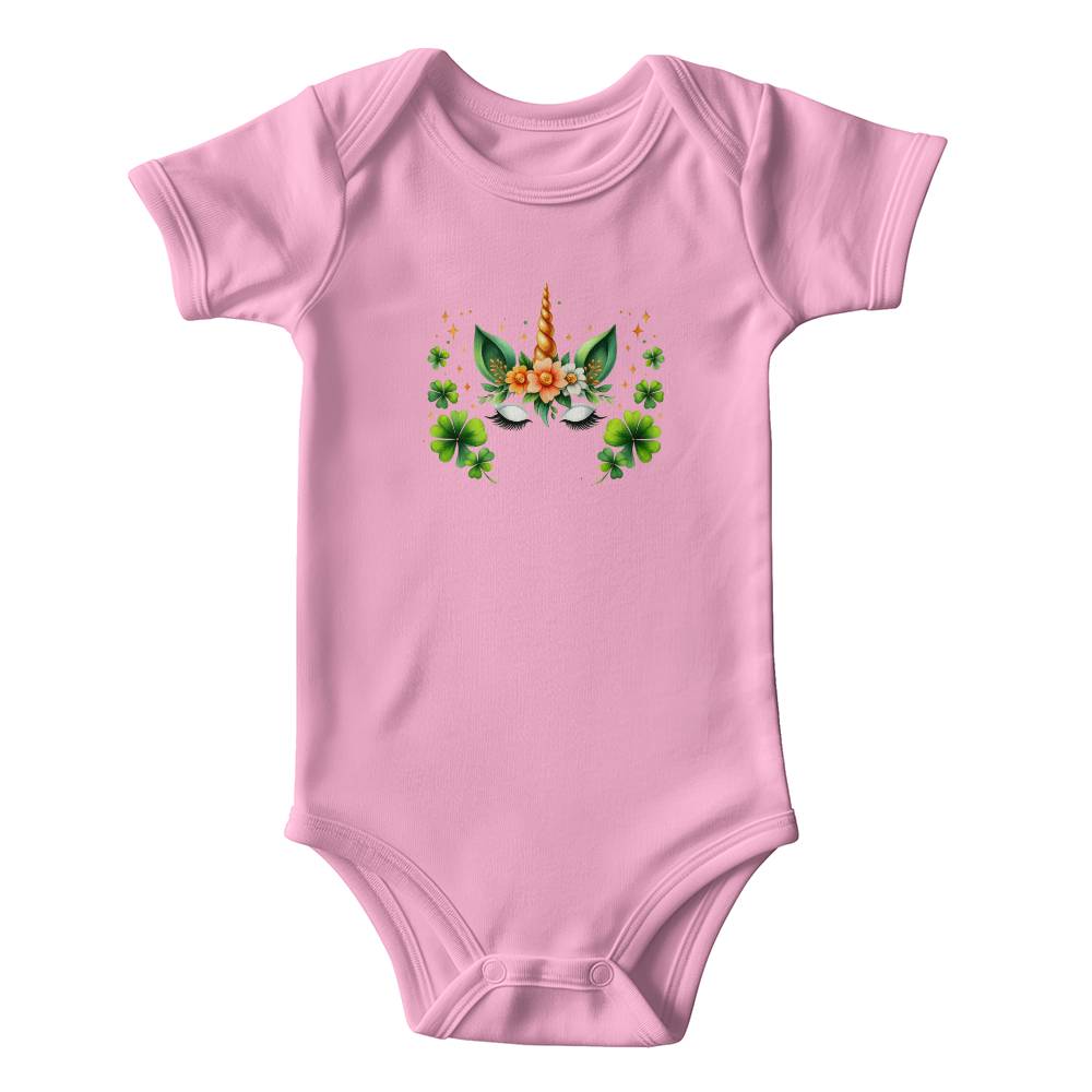 Lucky Unicorn St. Patrick’s Day Baby Bodysuit – Cute Shamrock & Floral Onesie – Soft Cotton Infant Romper – Irish Holiday Outfit & Baby Shower Gift - Mallard Moon Gift Shop