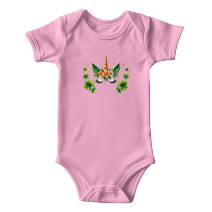 Lucky Unicorn St. Patrick’s Day Baby Bodysuit – Cute Shamrock & Floral Onesie – Soft Cotton Infant Romper – Irish Holiday Outfit & Baby Shower Gift - Mallard Moon Gift Shop