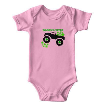 Shamrock Crusher St. Patrick’s Day Baby Bodysuit – Funny Monster Truck Onesie – Soft Cotton Infant Romper – Irish Holiday Outfit & Baby Gift - Mallard Moon Gift Shop