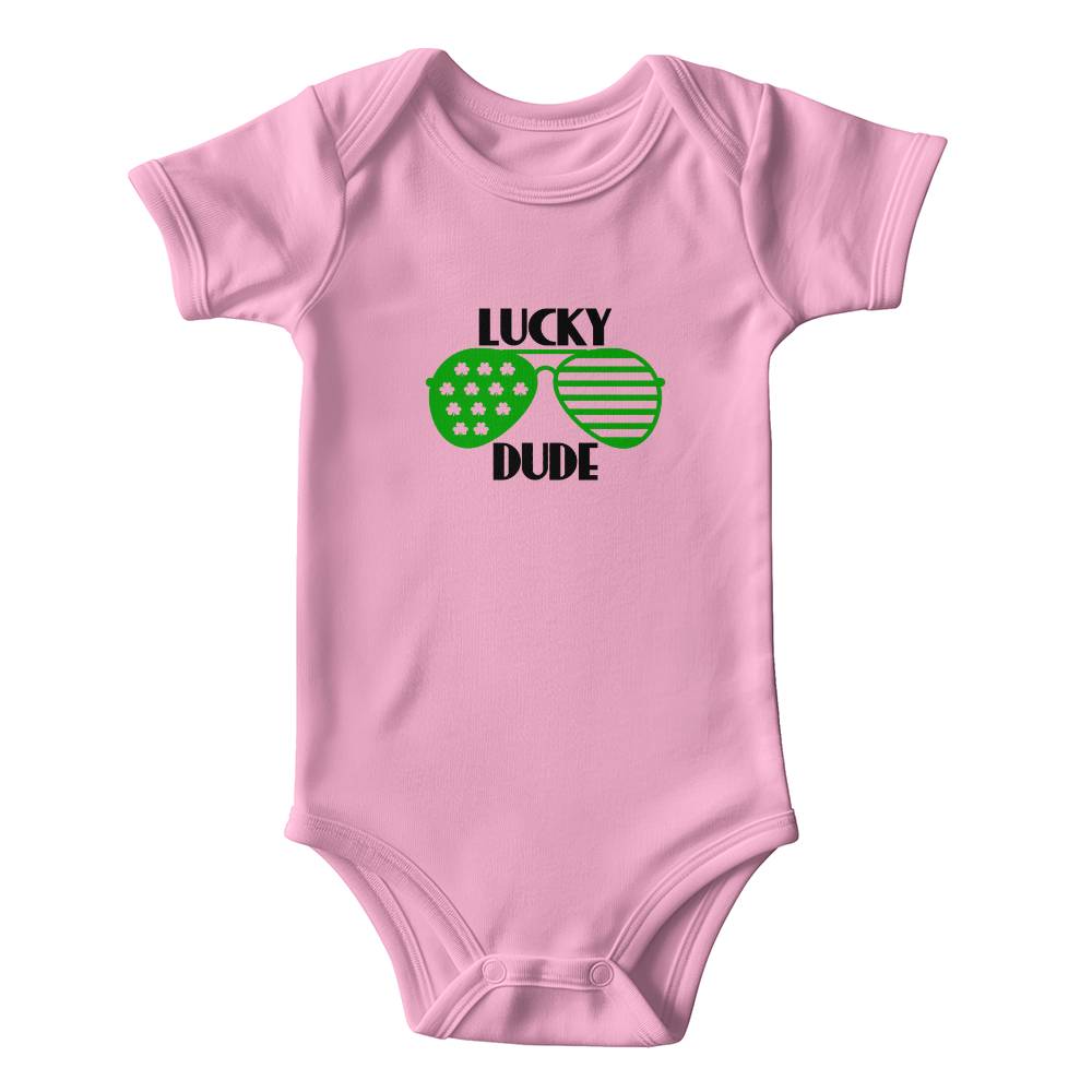 Lucky Dude St. Patrick’s Day Baby Bodysuit – Cool Shamrock Sunglasses Onesie – Soft Cotton Infant Romper – Funny Irish Holiday Outfit & Baby Gift - Mallard Moon Gift Shop