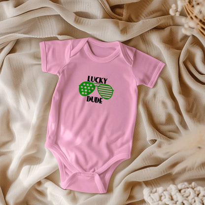 Lucky Dude St. Patrick’s Day Baby Bodysuit – Cool Shamrock Sunglasses Onesie – Soft Cotton Infant Romper – Funny Irish Holiday Outfit & Baby Gift - Mallard Moon Gift Shop