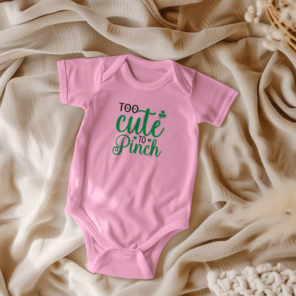 Too Cute to Pinch St. Patrick’s Day Baby Bodysuit – Funny Shamrock Onesie – Soft Cotton Infant Romper – Irish Holiday Outfit & Baby Gift - Mallard Moon Gift Shop