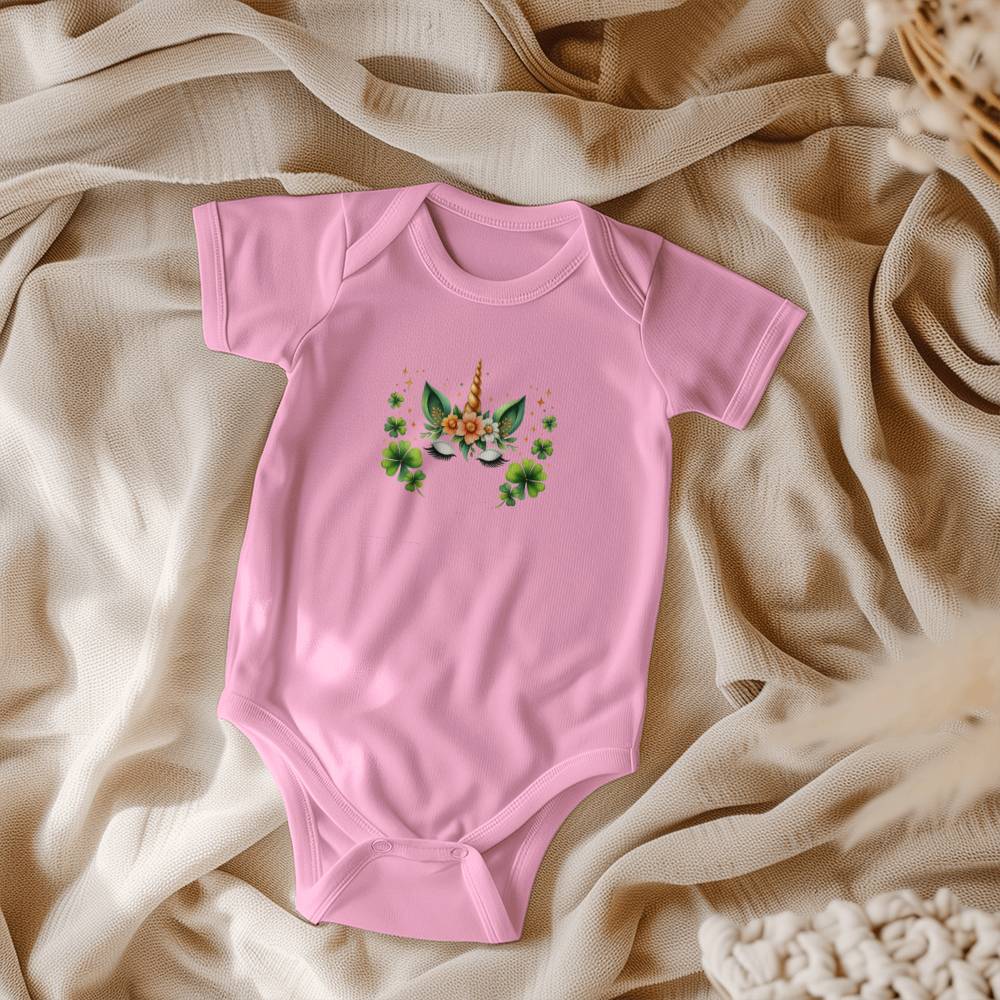 Lucky Unicorn St. Patrick’s Day Baby Bodysuit – Cute Shamrock & Floral Onesie – Soft Cotton Infant Romper – Irish Holiday Outfit & Baby Shower Gift - Mallard Moon Gift Shop