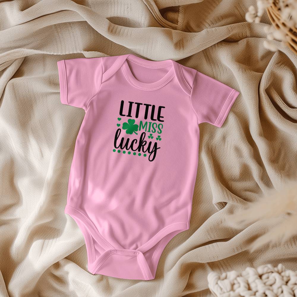 Little Miss Lucky St. Patrick’s Day Baby Girl Bodysuit – Cute Shamrock Onesie – Soft Cotton Infant Romper – Irish Holiday Outfit & Baby Shower Gift - Mallard Moon Gift Shop