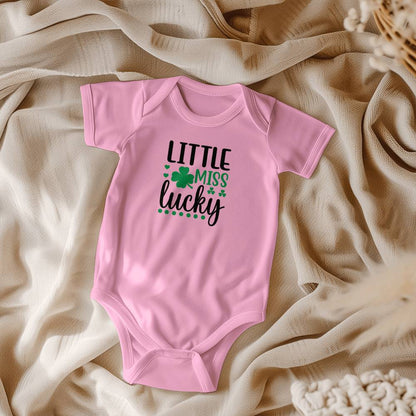 Little Miss Lucky St. Patrick’s Day Baby Girl Bodysuit – Cute Shamrock Onesie – Soft Cotton Infant Romper – Irish Holiday Outfit & Baby Shower Gift - Mallard Moon Gift Shop