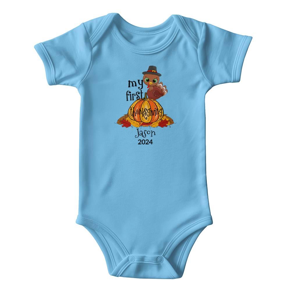 Baby's First Thanksgiving Personalized Bodysuit - Boy or Girl Turkey - Mallard Moon Gift Shop
