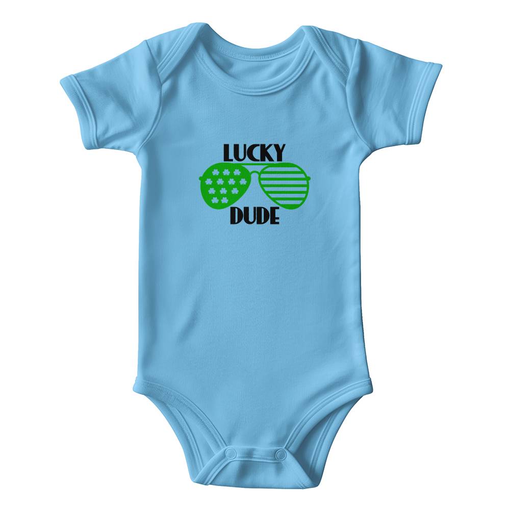 Lucky Dude St. Patrick’s Day Baby Bodysuit – Cool Shamrock Sunglasses Onesie – Soft Cotton Infant Romper – Funny Irish Holiday Outfit & Baby Gift - Mallard Moon Gift Shop