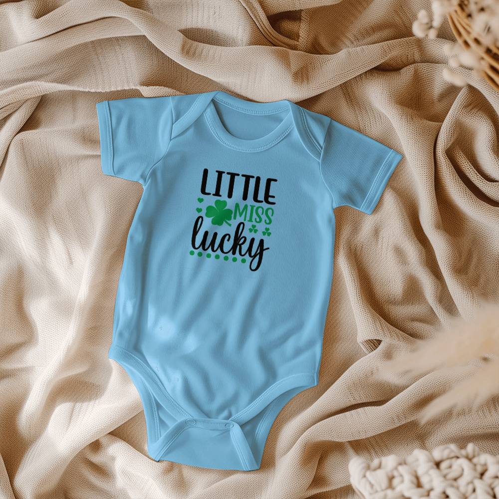 Little Miss Lucky St. Patrick’s Day Baby Girl Bodysuit – Cute Shamrock Onesie – Soft Cotton Infant Romper – Irish Holiday Outfit & Baby Shower Gift - Mallard Moon Gift Shop