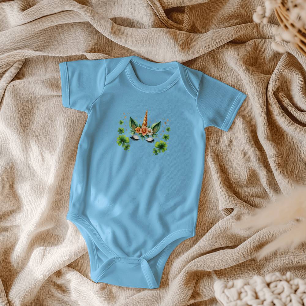 Lucky Unicorn St. Patrick’s Day Baby Bodysuit – Cute Shamrock & Floral Onesie – Soft Cotton Infant Romper – Irish Holiday Outfit & Baby Shower Gift - Mallard Moon Gift Shop