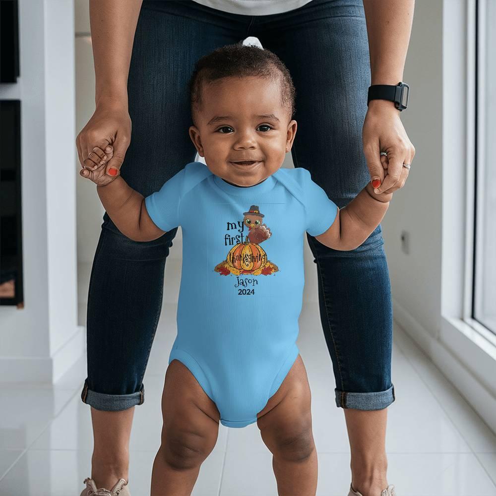 Baby's First Thanksgiving Personalized Bodysuit - Boy or Girl Turkey - Mallard Moon Gift Shop