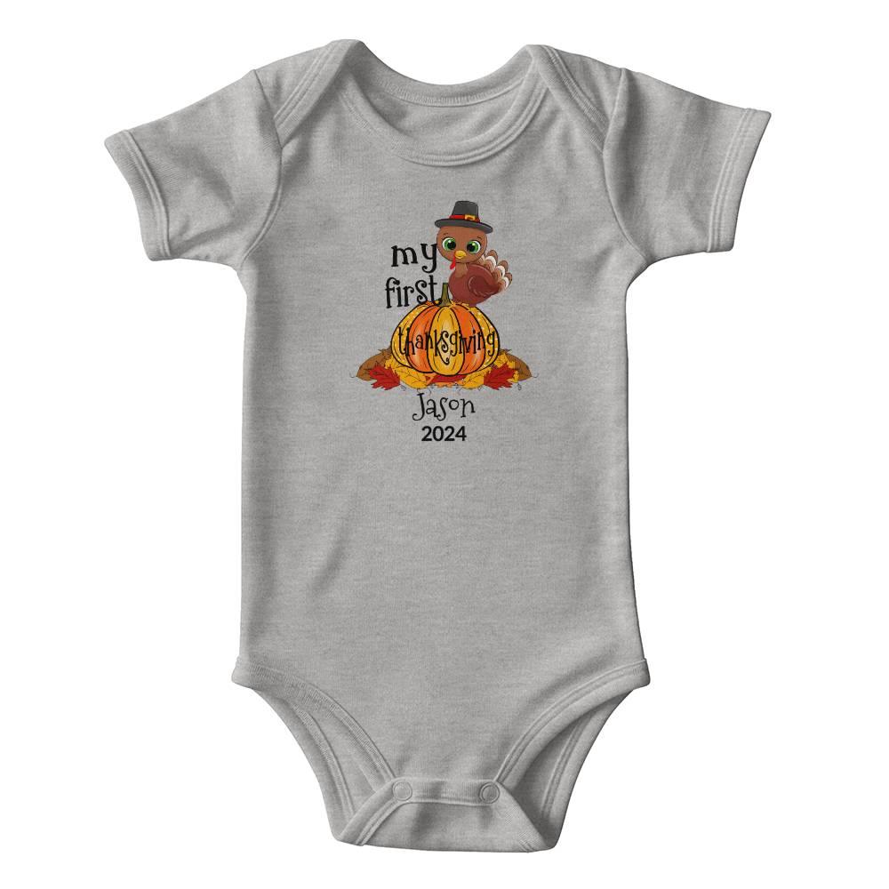 Baby's First Thanksgiving Personalized Bodysuit - Boy or Girl Turkey - Mallard Moon Gift Shop