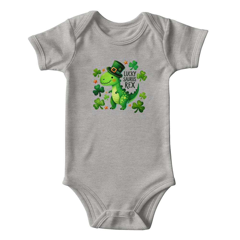 Lucky Saurus Rex St. Patrick’s Day Baby Bodysuit – Cute Dinosaur & Shamrock Onesie – Soft Cotton Infant Romper – Funny Irish Holiday Outfit & Baby Gift - Mallard Moon Gift Shop