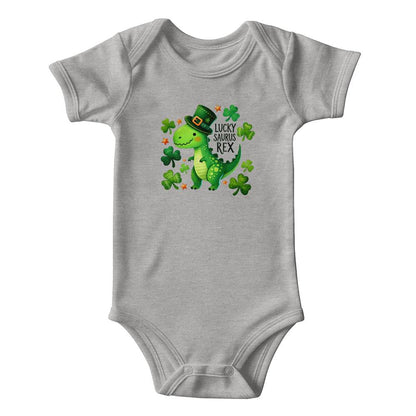 Lucky Saurus Rex St. Patrick’s Day Baby Bodysuit – Cute Dinosaur & Shamrock Onesie – Soft Cotton Infant Romper – Funny Irish Holiday Outfit & Baby Gift - Mallard Moon Gift Shop