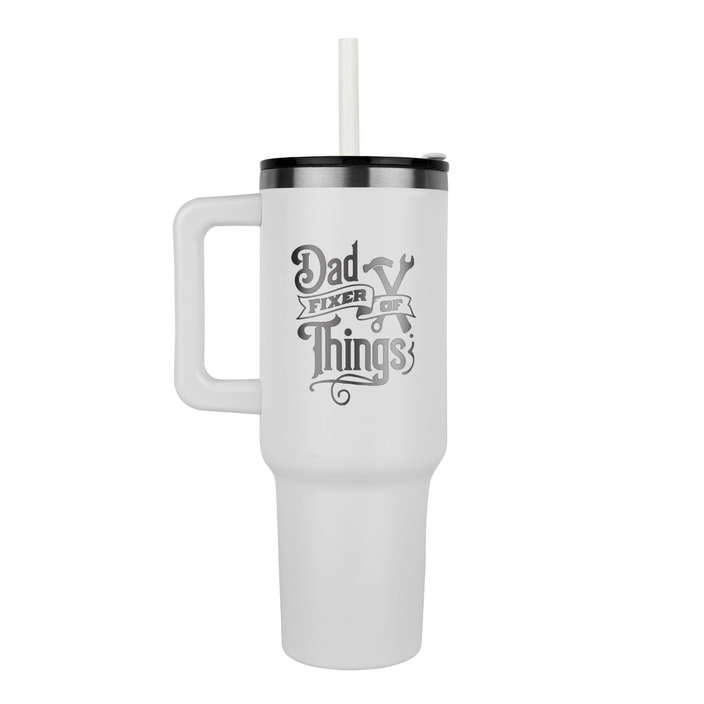Dad- Fixer of Things - Funny 40oz laser-engraved Tumbler with Handle - Mallard Moon Gift Shop
