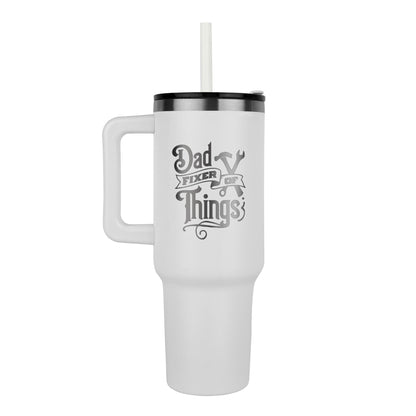 Dad- Fixer of Things - Funny 40oz laser-engraved Tumbler with Handle - Mallard Moon Gift Shop