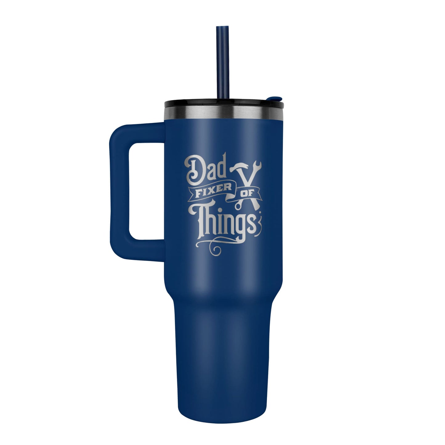 Dad- Fixer of Things - Funny 40oz laser-engraved Tumbler with Handle - Mallard Moon Gift Shop