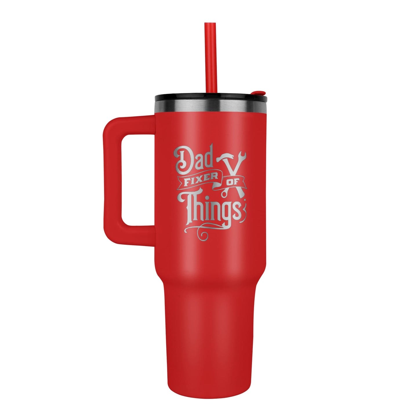 Dad- Fixer of Things - Funny 40oz laser-engraved Tumbler with Handle - Mallard Moon Gift Shop