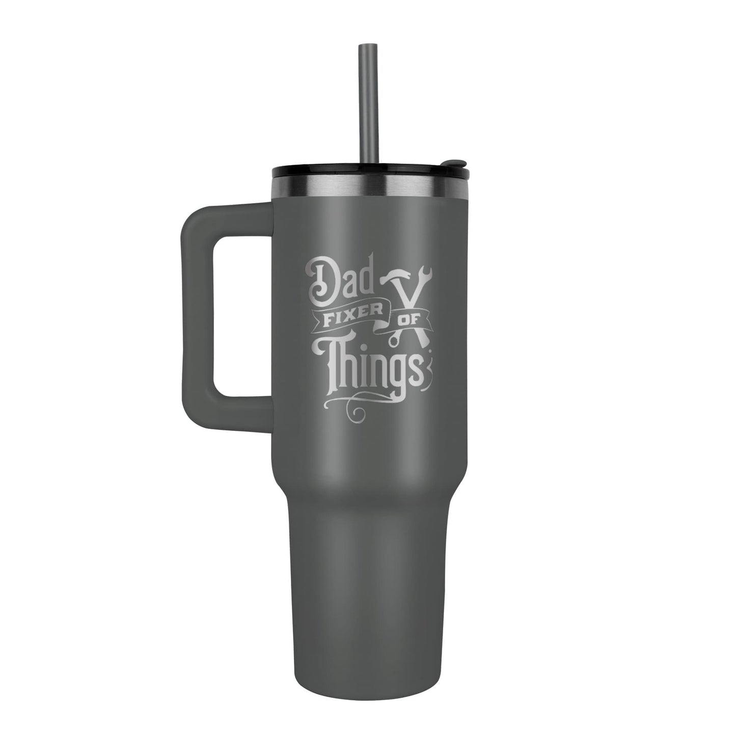 Dad- Fixer of Things - Funny 40oz laser-engraved Tumbler with Handle - Mallard Moon Gift Shop
