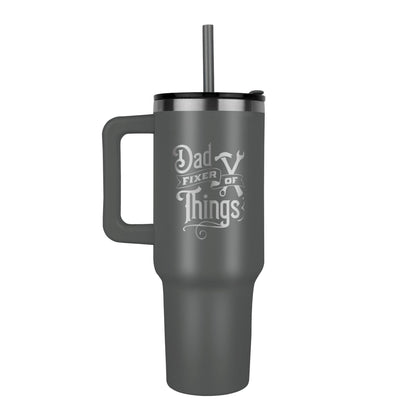 Dad- Fixer of Things - Funny 40oz laser-engraved Tumbler with Handle - Mallard Moon Gift Shop