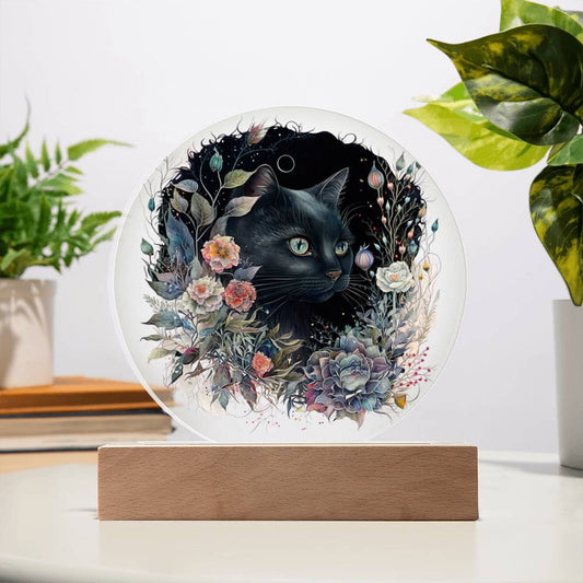 Moonlit Mystery: Black Cat Acrylic Plaque Showcase - Mallard Moon Gift Shop