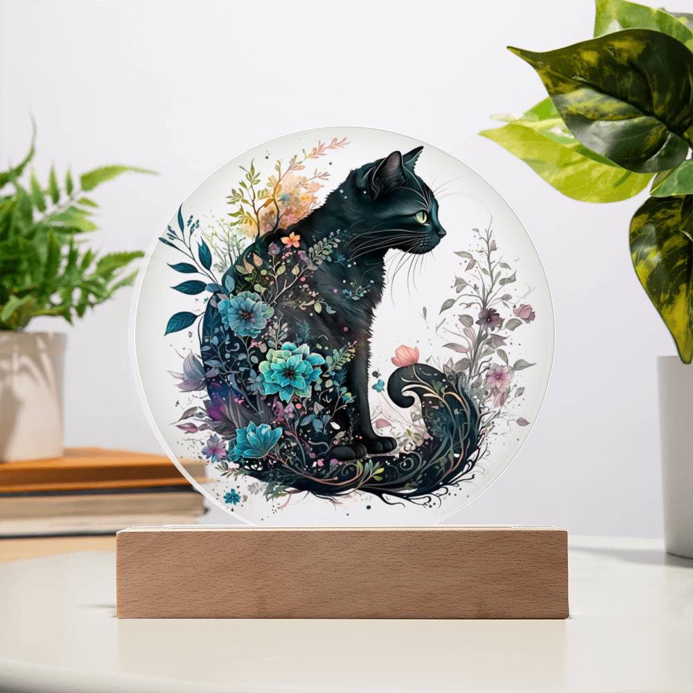 Hallow's Eve Feline: Enchanting Acrylic Plaque - Mallard Moon Gift Shop