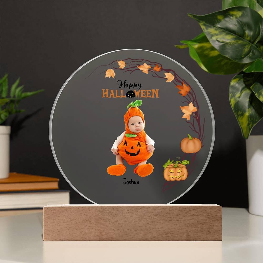 Personalized Halloween Photo Upload - Baby First Halloween Keepsake - Family Costume Round Acrylic Plaque with LED Lighted Base - Mallard Moon Gift Shop