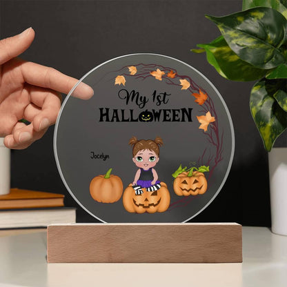 Personalized First Halloween Keepsake Acrylic Lighted LED Plaque - Mallard Moon Gift Shop