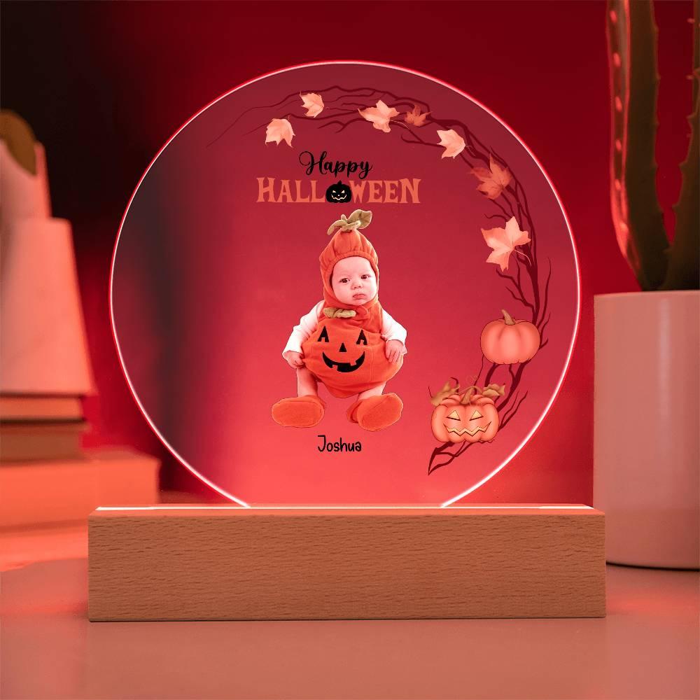 Personalized Halloween Photo Upload - Baby First Halloween Keepsake - Family Costume Round Acrylic Plaque with LED Lighted Base - Mallard Moon Gift Shop