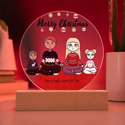 Family Holiday Portrait Personalized Round Acrylic Plaque - Mallard Moon Gift Shop