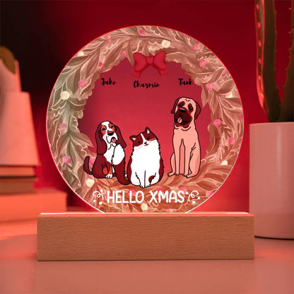Dog and Cat Holiday Wreath Personalized Acrylic Plaque - Mallard Moon Gift Shop