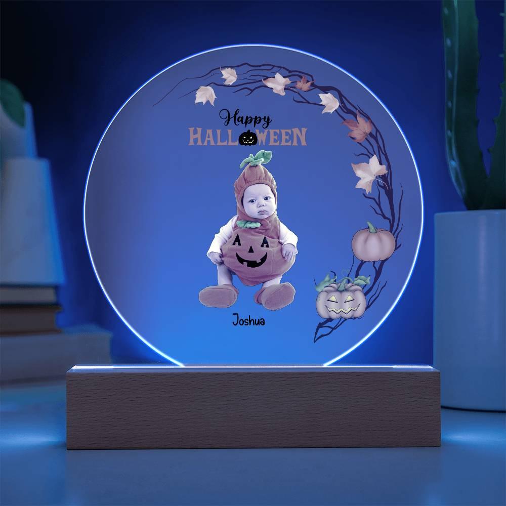 Personalized Halloween Photo Upload - Baby First Halloween Keepsake - Family Costume Round Acrylic Plaque with LED Lighted Base - Mallard Moon Gift Shop