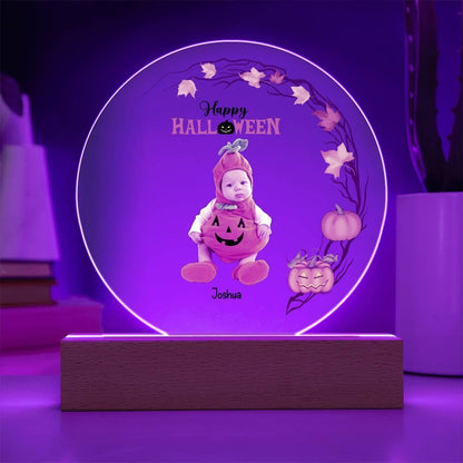 Personalized Halloween Photo Upload - Baby First Halloween Keepsake - Family Costume Round Acrylic Plaque with LED Lighted Base - Mallard Moon Gift Shop